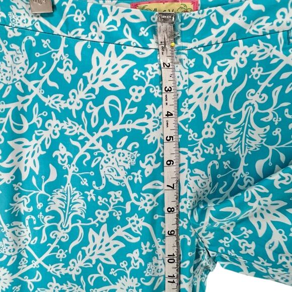 Lilly & Van Chino Pants Women 6 Blue White Floral Tiger Crop Stretch Tropical - Picture 7 of 12
